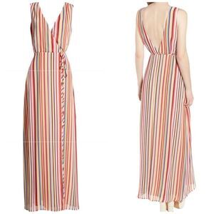 WAYF Wrap Around Colorful Festival Striped Sleeveless Formal Maxi Dress